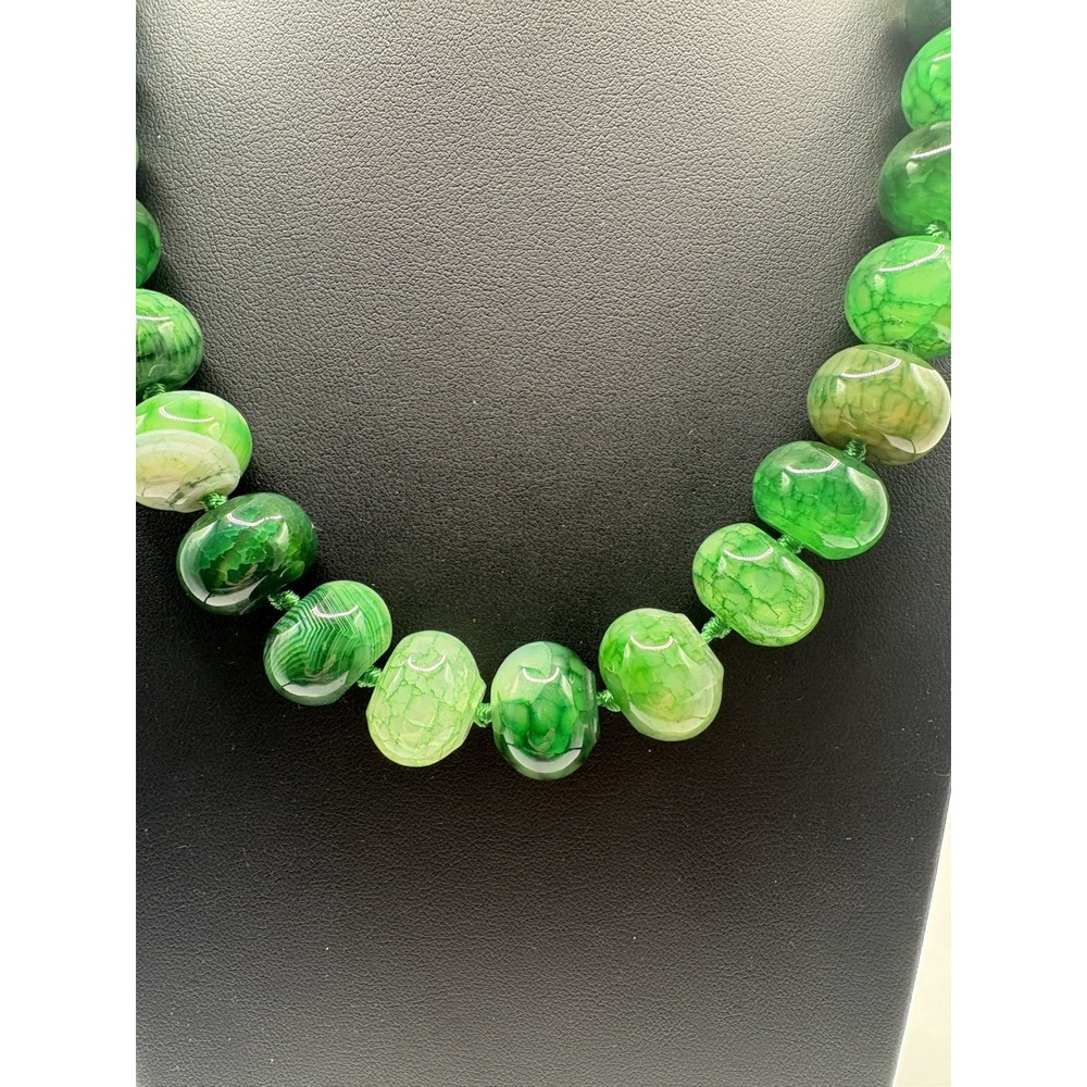 Green Agate Stone Bead Necklace Sterling Silver 18" Marked LUC‎ 925 CN - Picture 9 of 9